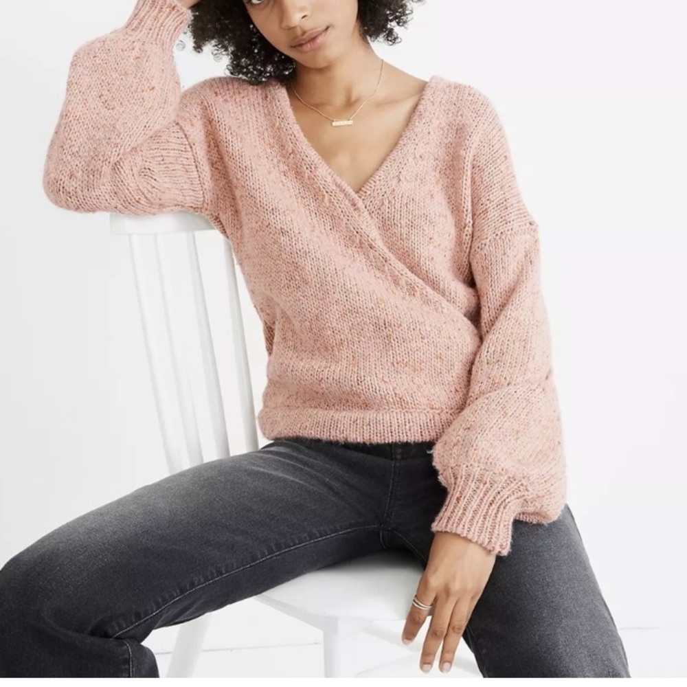 Madewell beresford wrap front wool blend pullover sweater size Small